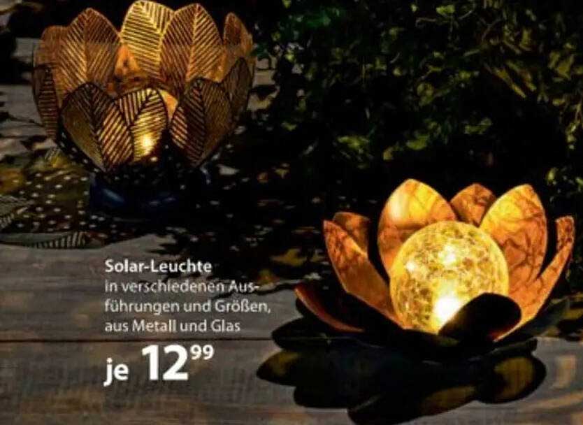 Solar-Leuchte in verschiedenen Ausführungen und Größen, aus Metall und Glas