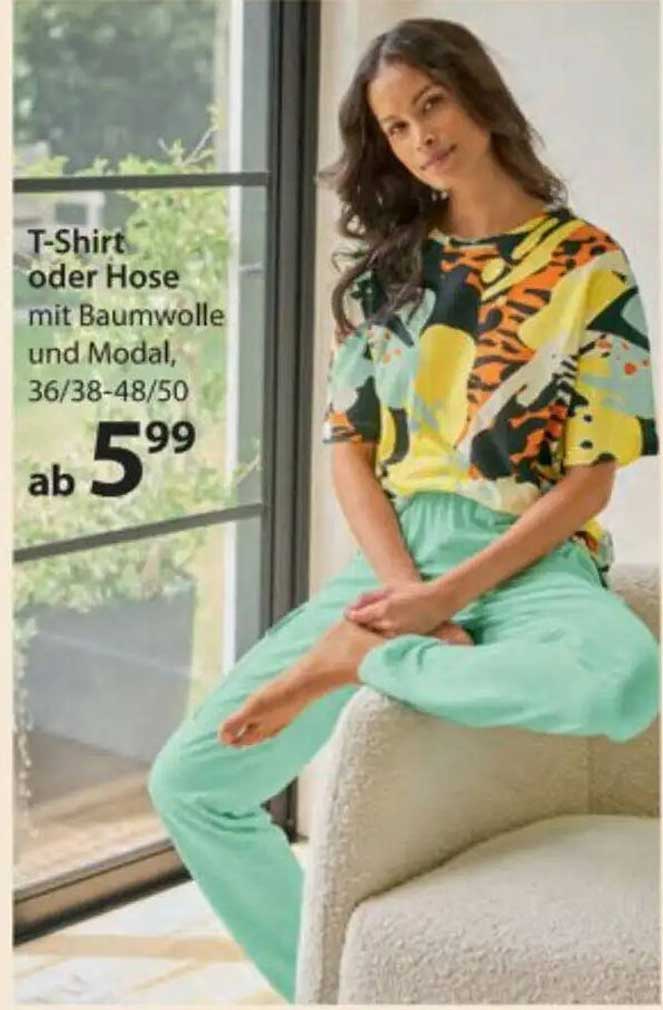 T-Shirt oder Hose mit Baumwolle und Modal, 36/38-48/50
