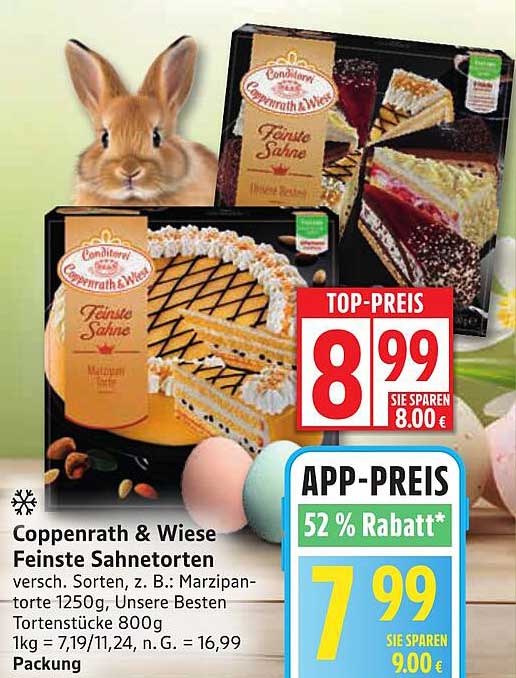 Coppenrath & Wiese Feinste Sahnetorten versch. Sorten, z. B.: Marzipantorte 1250g, Unsere Besten Tortenstücke 800g