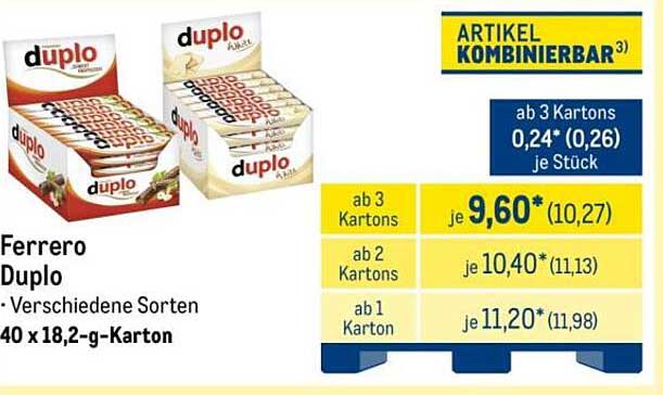 Ferrero Duplo · Verschiedene Sorten 40 X 18,2-G-Karton Angebot bei ...