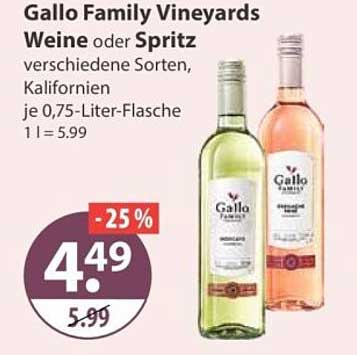 Gallo Family Vineyards Weine oder Spritz verschiedene Sorten, Kalifornien je 0,75-Liter-Flasche