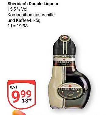 Sheridan’s Double Liqueur, 15,5 % Vol., Komposition aus Vanille- und Kaffee-Likör, 0,5 l