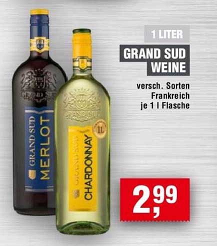 1 Liter Grand Sud Weine - Verschiedene Sorten aus Frankreich