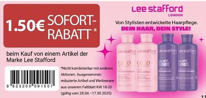 1,50 € Sofortrabatt auf Lee Stafford Haarpflegeprodukte