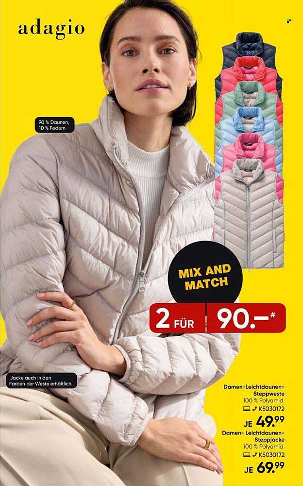 2 für 90€ - Damen-Leichtdaunen-Steppweste & Damen-Leichtdaunen-Steppjacke