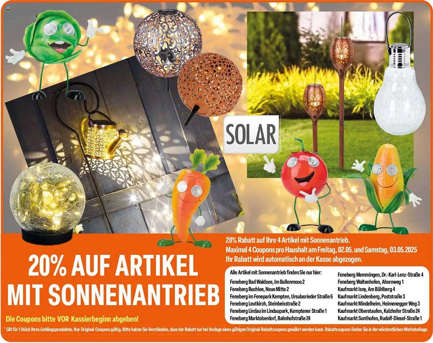 20% Rabatt auf Artikel mit Sonnenantrieb
