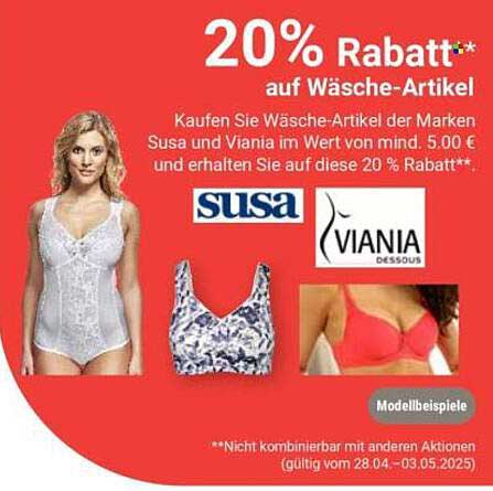 20% Rabatt auf Wäsche-Artikel von Susa und VIANIA