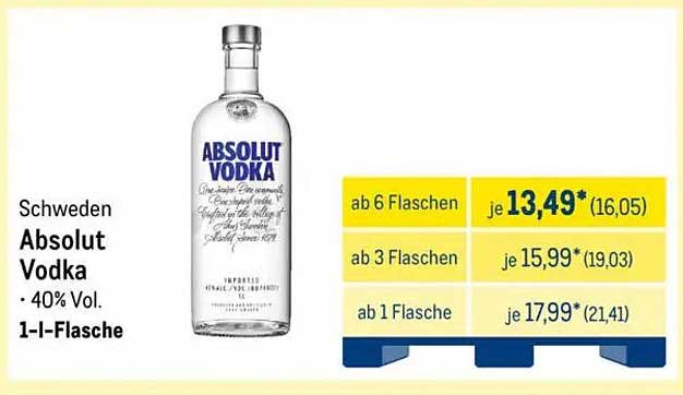 Absolut Vodka 1-l-Flasche - 40% Vol.