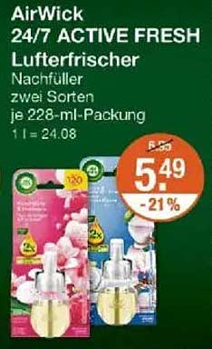 AirWick 24/7 ACTIVE FRESH Luftfrischer Nachfüller zwei Sorten je 228-ml-Packung