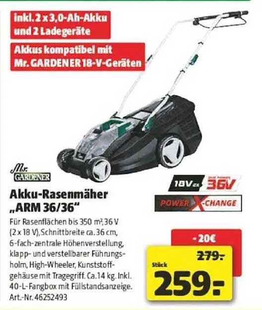 Akku-Rasenmäher „ARM 36/36“ von Mr. GARDENER