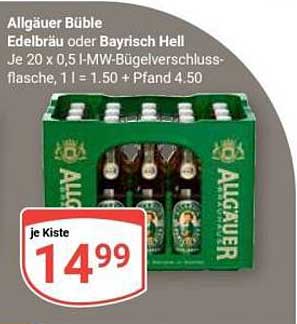 Allgäuer Büble Edelbräu oder Bayrisch Hell - Kiste (20 x 0,5 l)