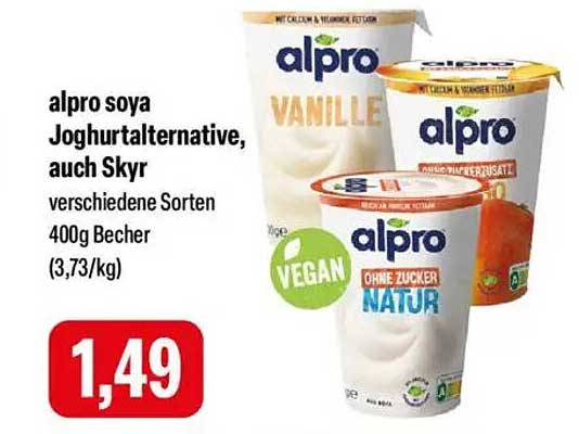 alpro soya Joghurtalternative, auch Skyr verschiedene Sorten 400g Becher