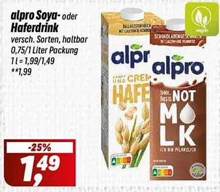 alpro Soya- oder Haferdrink, 0,75 Liter, verschiedene Sorten