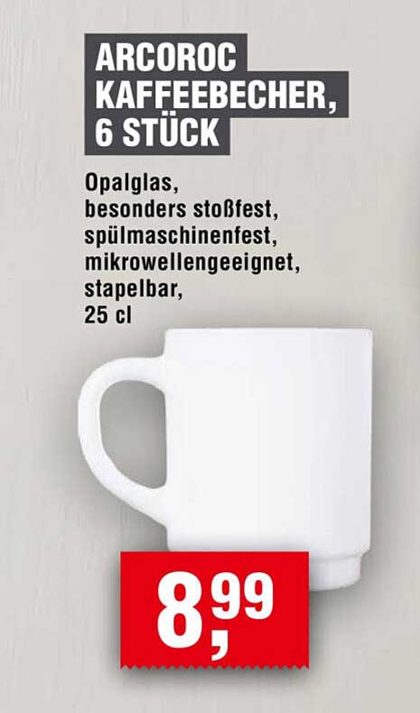 ARCOROC KAFFEEBECHER, 6 STÜCK
