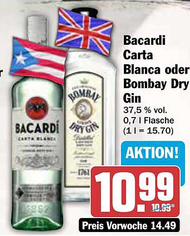 Bacardi Carta Blanca oder Bombay Dry Gin