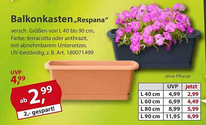 Balkonkasten „Respana“ in verschiedenen Größen erhältlich