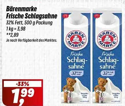 Bärenmarke Frische Schlagsahne 32% Fett, 500 g Packung