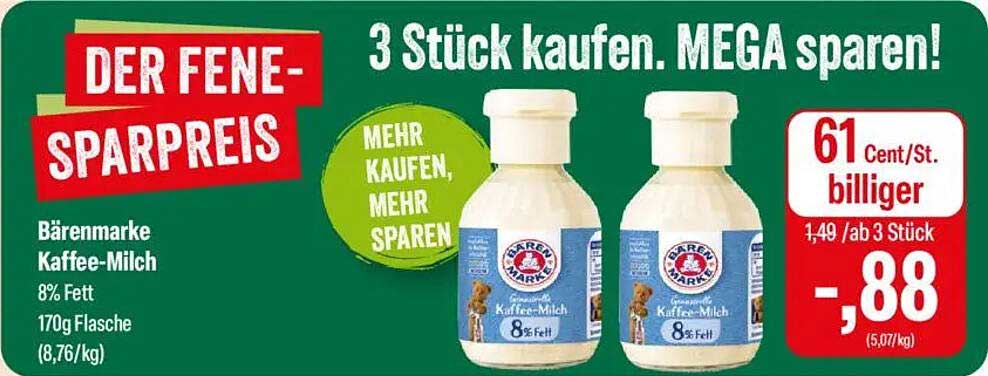 Bärenmarke Kaffee-Milch 8% Fett, 170g Flasche - 3 Stück kaufen, MEGA sparen!