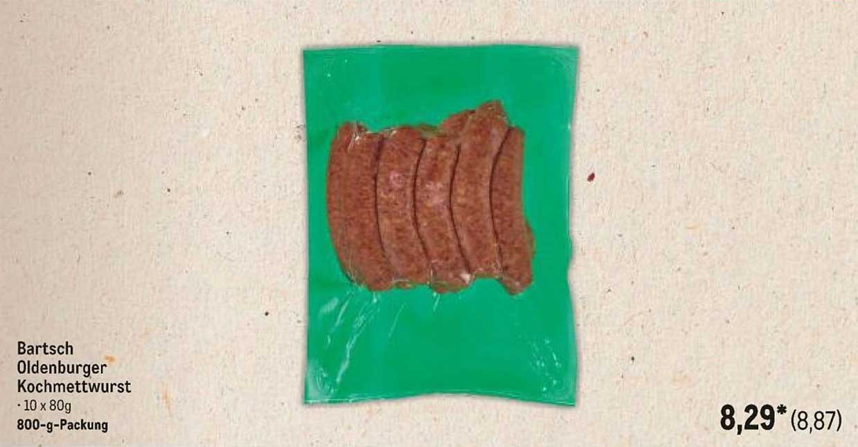 BARTSCH Oldenburger Kochmettwurst - 800 g-Packung (10 x 80 g)