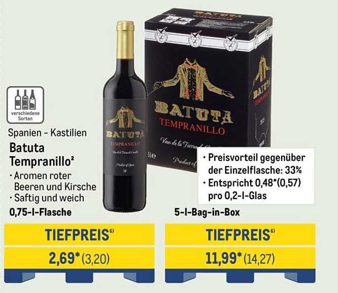 Batuta Tempranillo 0,75-l-Flasche und 5-l-Bag-in-Box
