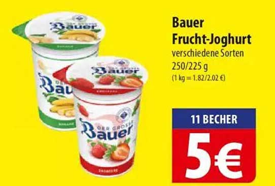Bauer Frucht-Joghurt verschiedene Sorten 250/225 g