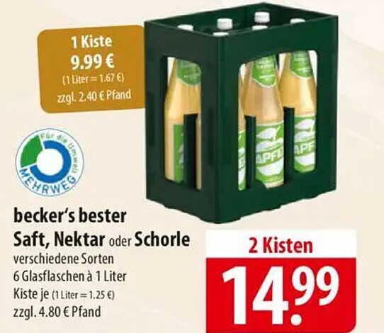 becker’s bester Saft, Nektar oder Schorle – verschiedene Sorten