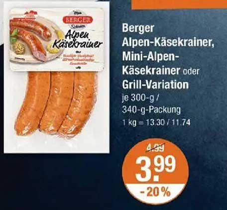 Berger Alpen-Käsekrainer, Mini-Alpen-Käsekrainer oder Grill-Variation