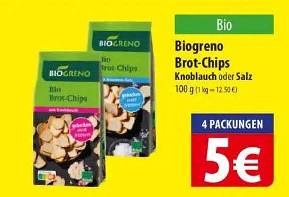 Biogreno Brot-Chips Knoblauch oder Salz