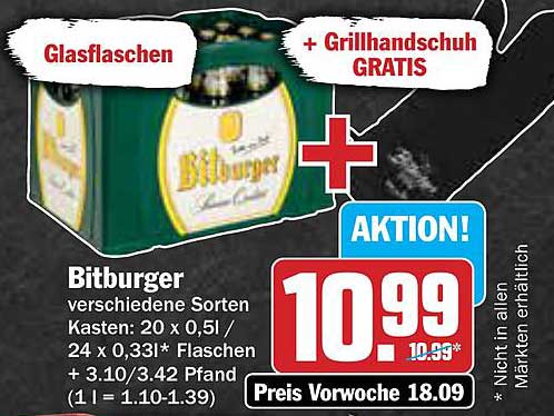 Bitburger Kasten (20 x 0,5L) + Grillhandschuh GRATIS!
