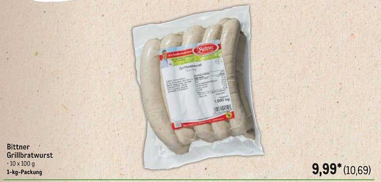 Bittner Grillbratwurst - 10 x 100 g (1-kg-Packung)