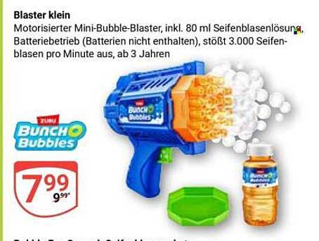 Blaster klein - Motorisierter Mini-Bubble-Blaster inkl. 80 ml Seifenblasenlösung