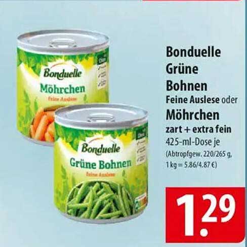 Bonduelle Grüne Bohnen oder Möhrchen, 425-ml-Dose
