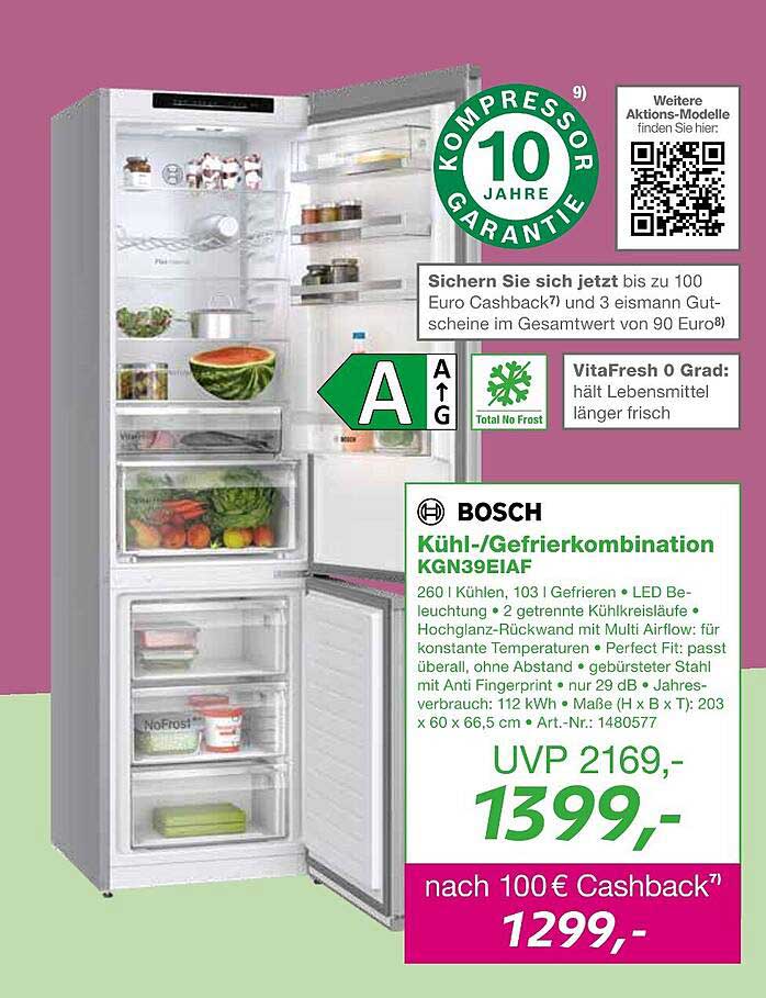 BOSCH Kühl-/Gefrierkombination KGN39EIAF
