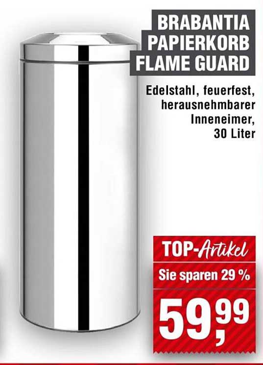 BRABANTIA PAPIERKORB FLAME GUARD - Edelstahl, 30 Liter
