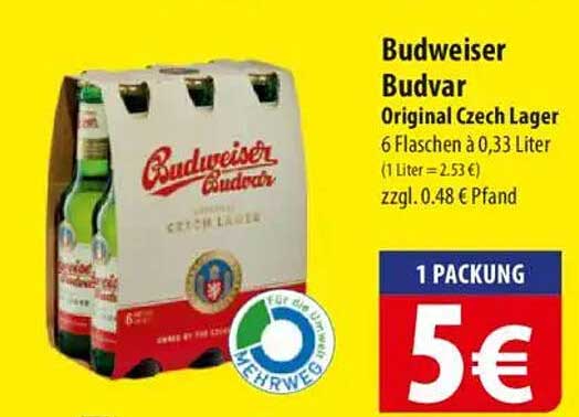 Budweiser Budvar Original Czech Lager - 6 Flaschen à 0,33 Liter
