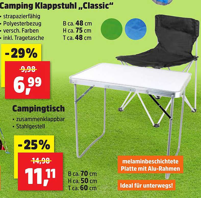 Camping Klappstuhl „Classic“ und Camping Tisch