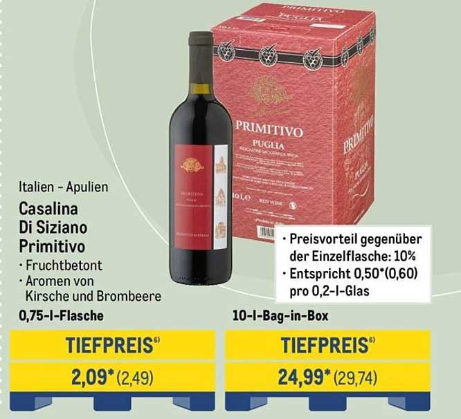 Casalina Di Siziano Primitivo 0,75-l-Flasche