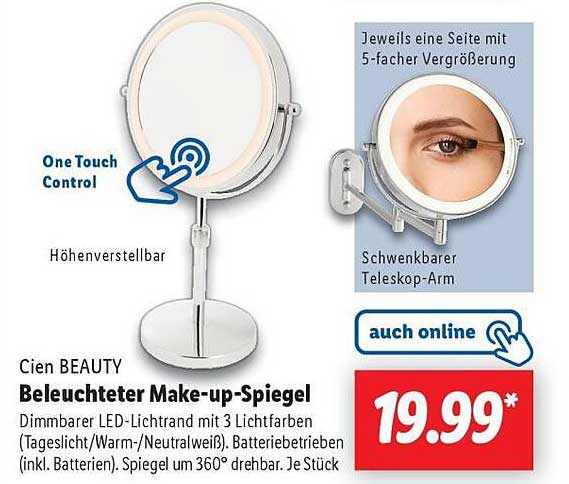 Cien BEAUTY Beleuchteter Make-up-Spiegel