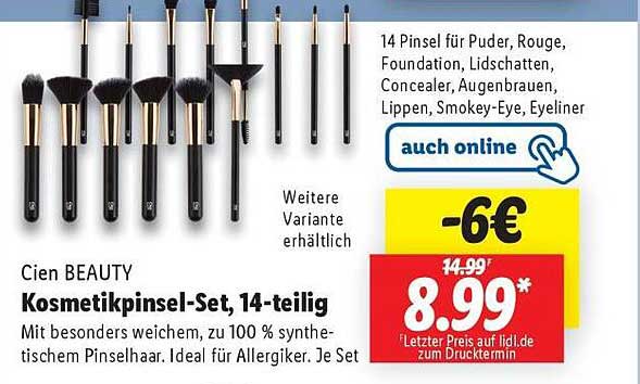 Cien BEAUTY Kosmetikpinsel-Set, 14-teilig