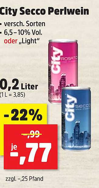 City Secco Perlwein – Verschiedene Sorten 0,2 Liter
