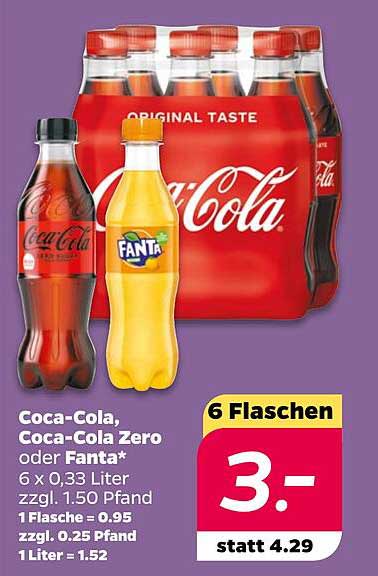 Coca-Cola, Coca-Cola Zero oder Fanta – 6 x 0,33 Liter