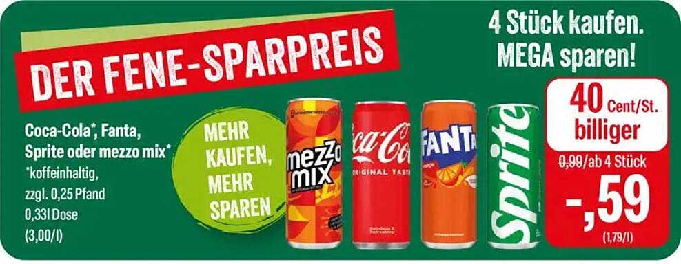Coca-Cola, Fanta, Sprite oder Mezzo Mix – 4 Stück zum Sparpreis!