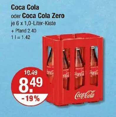Coca Cola oder Coca Cola Zero - 6 x 1,0-Liter-Kiste