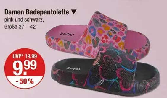 Damen Badepantoletten – pink und schwarz, Größe 37 – 42
