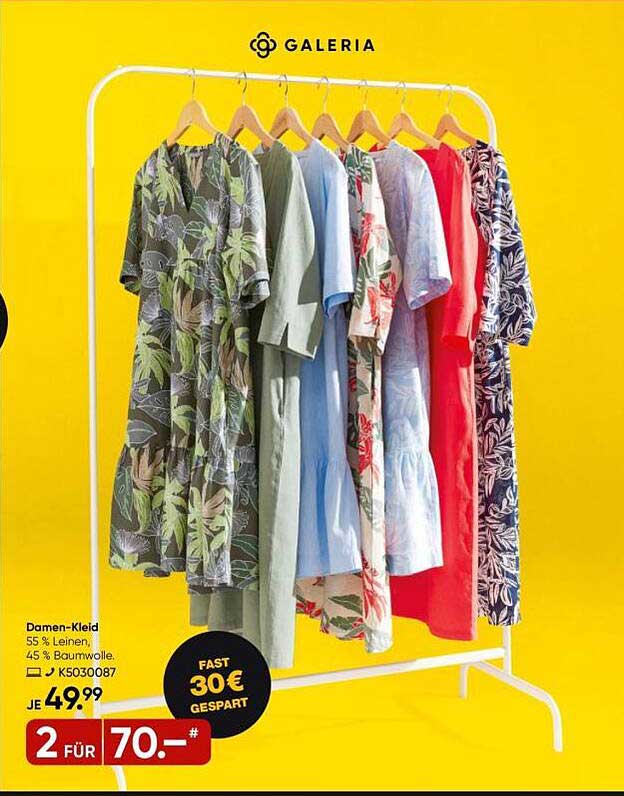 Damen-Kleid 55 % Leinen, 45 % Baumwolle