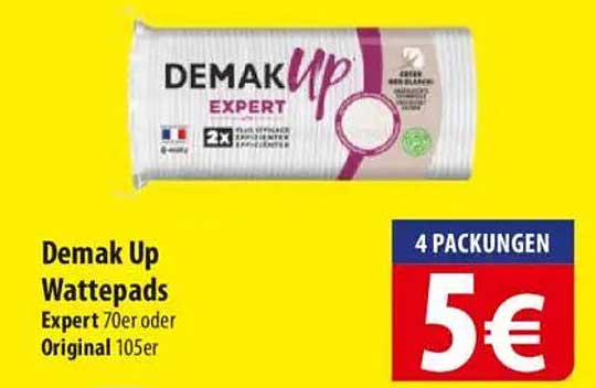 Demak Up Wattepads Expert 70er oder Original 105er - 4 Packungen für nur 5 €