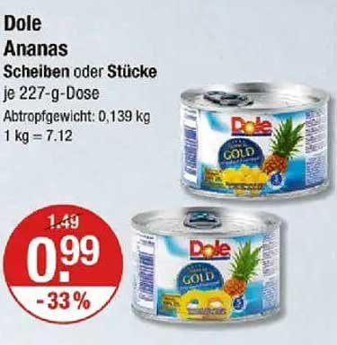 Dole Ananas Scheiben oder Stücke je 227-g-Dose