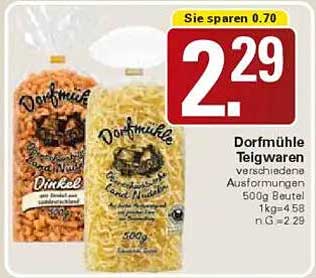 Dorfmühle Teigwaren verschiedene Ausformungen 500g Beutel