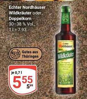Echter Nordhäuser Wildkräuter oder Doppel-korn 30–38 % Vol.