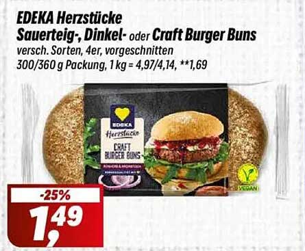 EDeka Herzstücke Sauerteig-, Dinkel- oder Craft Burger Buns